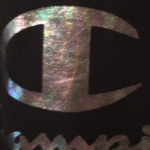 Champion unique foil metallic Logo sweatshirt black unisex Sz Small NWT - Picture 6 of 9